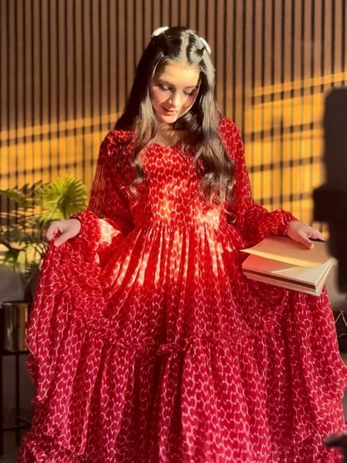 ❤️ Double-Step Frill Frock – Blood Red Elegance